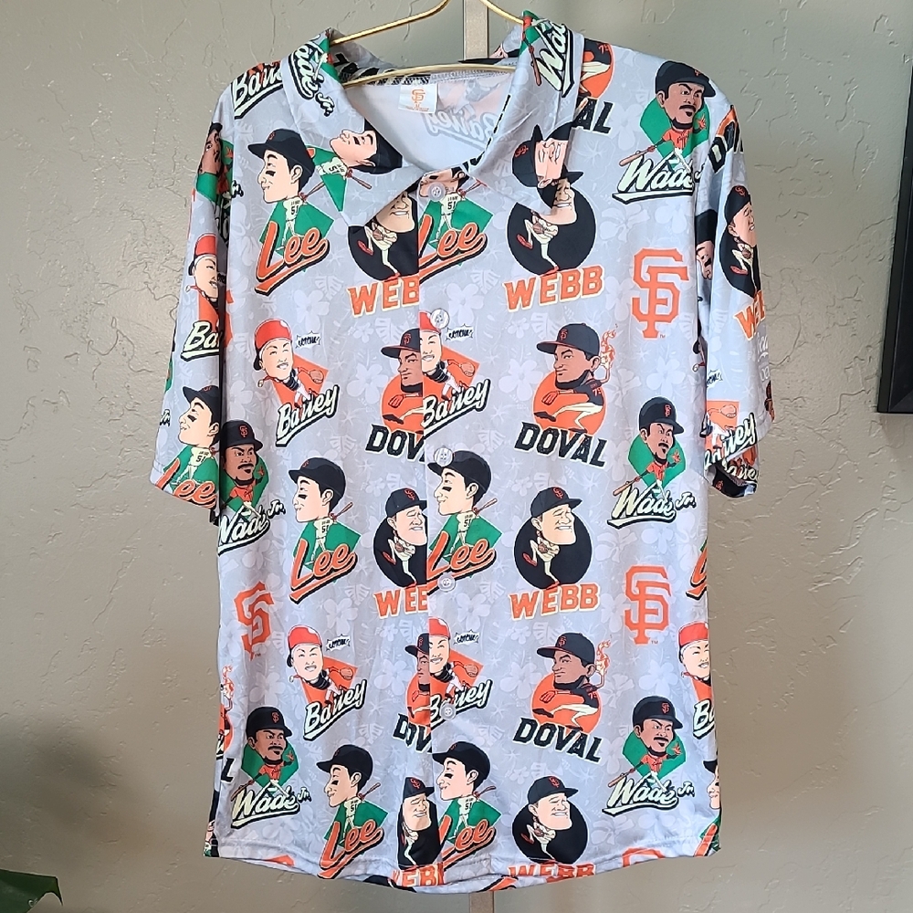 MLB San Francisco Giants‎ Aloha Caricature Hawaiian Button Down Shirt Medium